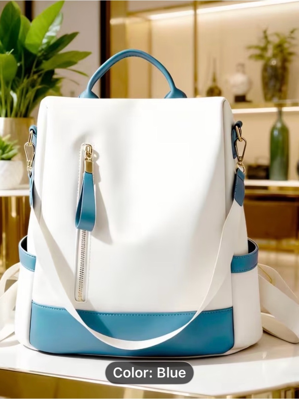 Stylish Blue & White Women’s Tote Backpack